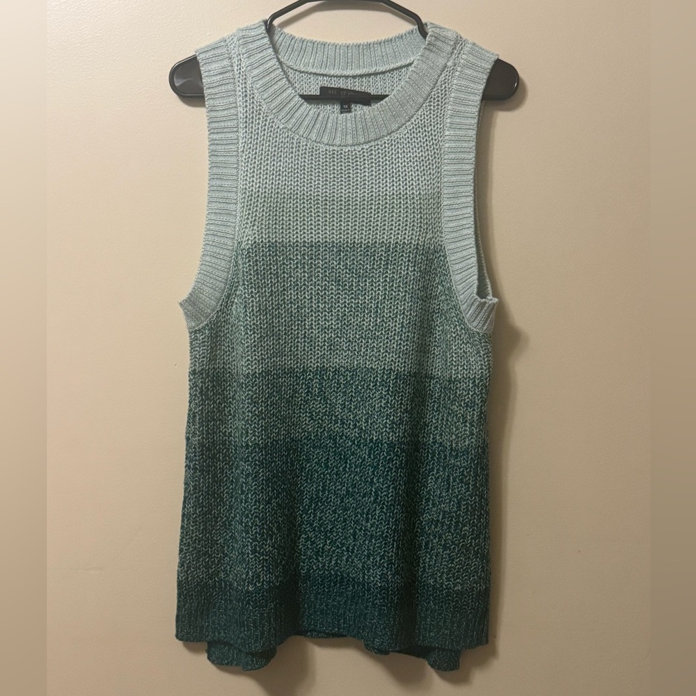 All At Once - Green Gradient Knit Sleeveless Top - 1X - NWOT